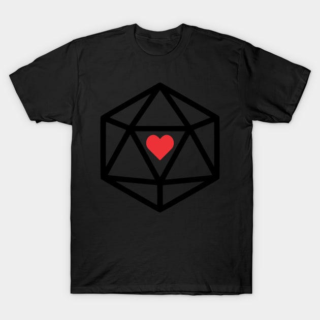 Heart Dice D20 T-Shirt by MimicGaming